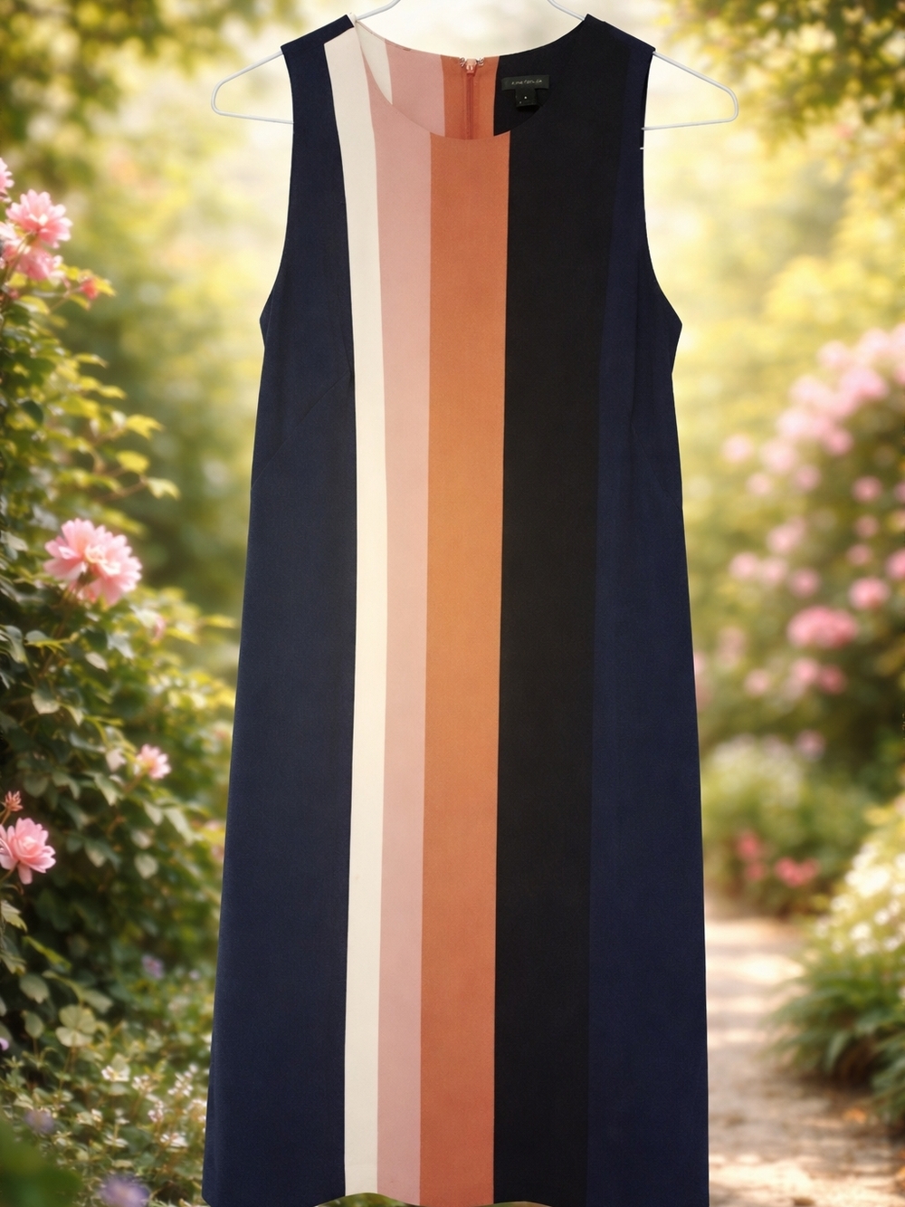 Sleeveless Multi-Stripe Shift Dress by Ann Taylor